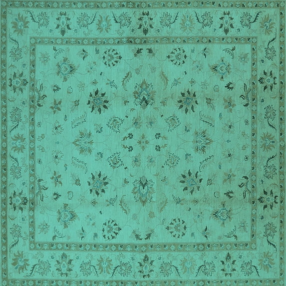 Ahgly Company Machine Washable Indoor Square Oriental Turquoise Blue Traditional Area Rugs, 3' Square
