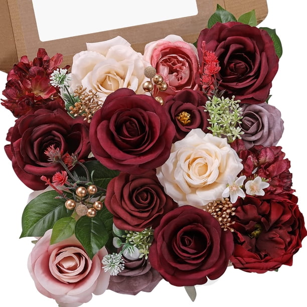 Combinación de flores artificiales Serwalin Burgundy para decoración de bodas
