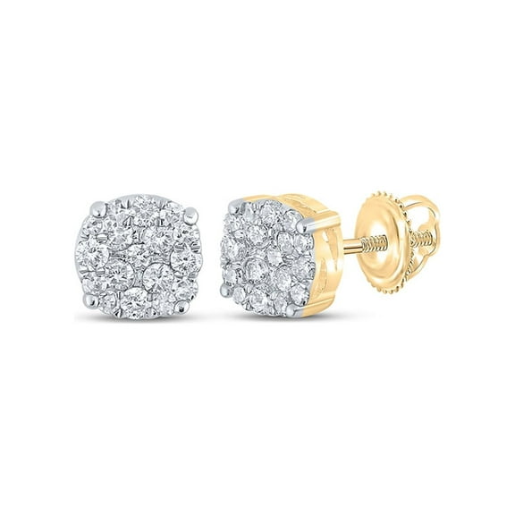 10kt Yellow Gold Mens Round Diamond Cluster Earrings 1/5 Cttw
