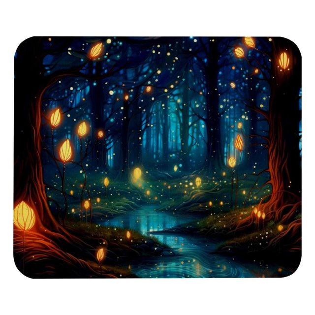 Alfombrilla de ratón cuadrada de 8,3 x 9,8 pulgadas, diseño de bosque de luciérnagas para juegos de portátil, base de goma antideslizante con bordes cosidos, accesorio de escritorio para