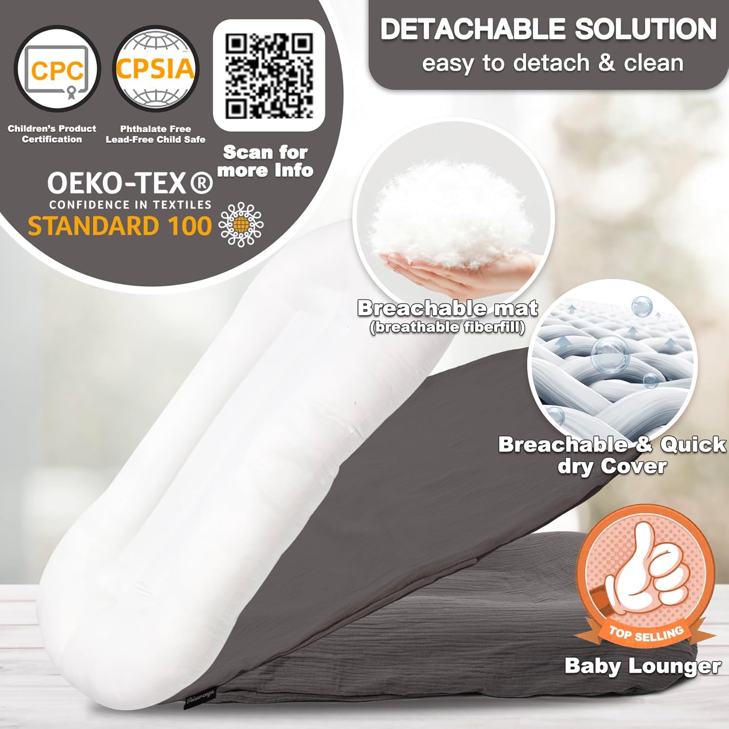 Infant Support Cushion -  Support Cushion for Newborn, 0-24 Months, Portable Tummy  Mat for Home and Travel, Soft Cotton, Supervised Use,  Essentials Gift,(1 Lounger + 1 Cover)