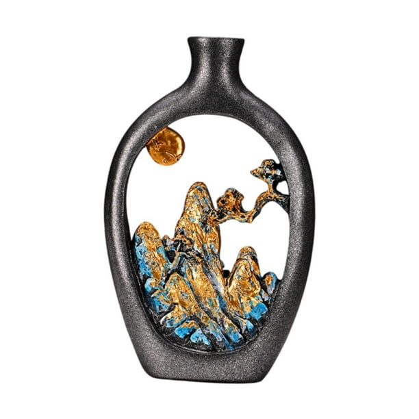 Jarrón chino con escena de montaña, jarrón tradicional multifuncional para flores secas 16 x 35 x 26 cm