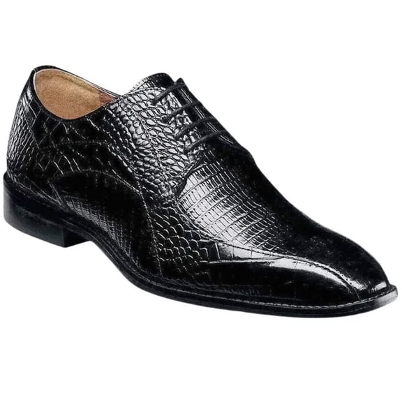 25576-001 Stacy Adams Turano Bike Toe Oxford Croc Print Shoes Black