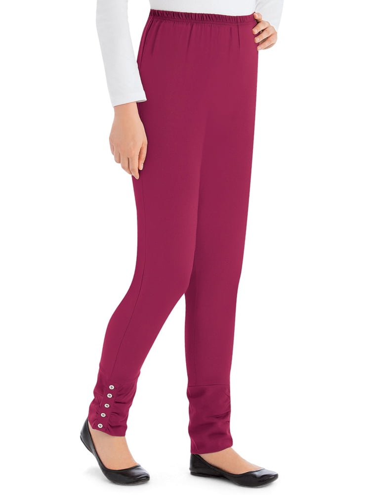 Collections Etc Women's Buttoned Cinch Ankle Leggings Burgundy Small ...