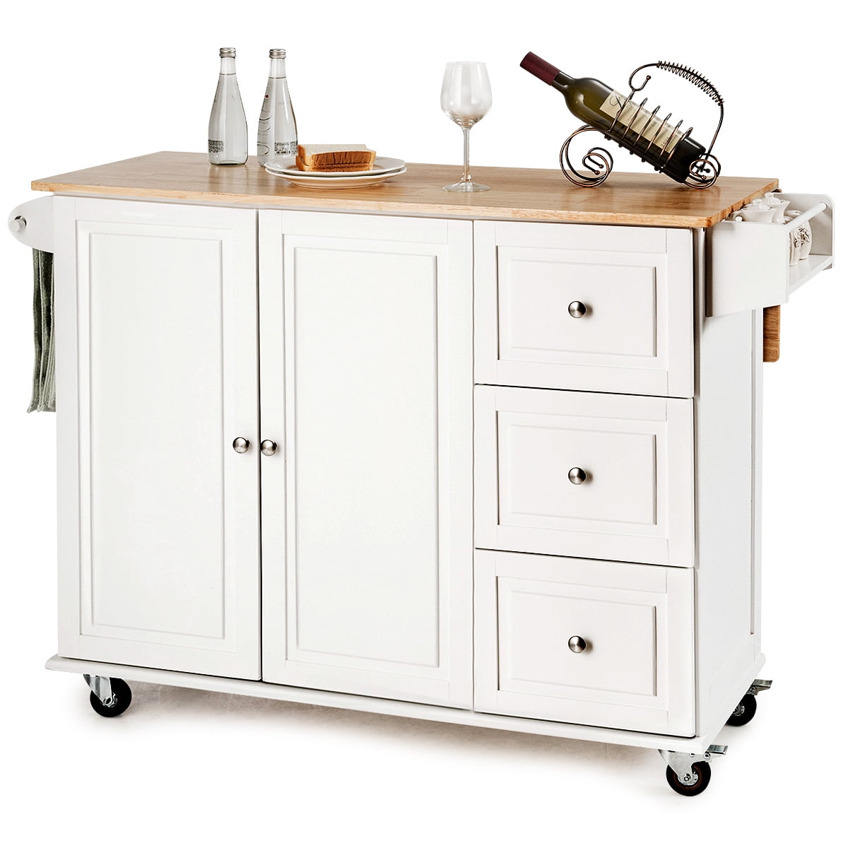 Costway DropLeaf Kitchen Island Rolling Trolley Cart w/ Spice Rack