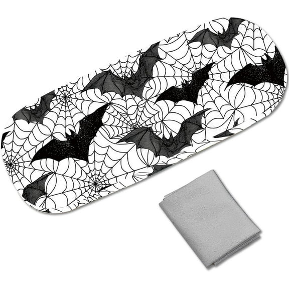 Glasses Case Hard Shell Leather Sunglasses Eyeglass Case Bat Portable Travel Spectacle Holder Clamshell Protective Cover with Cleaning Cloth Gift for Women Men 6.4x2.5x1.5Inch