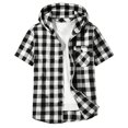 thumbnail image 4 of Xyant Boys Girls Casual Flannel Plaid Hoodies Fall Fashion Button Down Shirts Short Sleeve Cute Lightweight Jacket Coats (Black,10-11 Years), 4 of 5