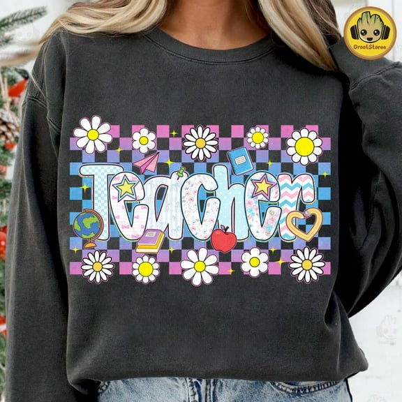 Coquette Teacher Sweatshirt, Preppy Floral Teacher Sweatshirt, Cute Pastel Back To School Sweatshirt, Retro Girly Teacher Sweatshirt.