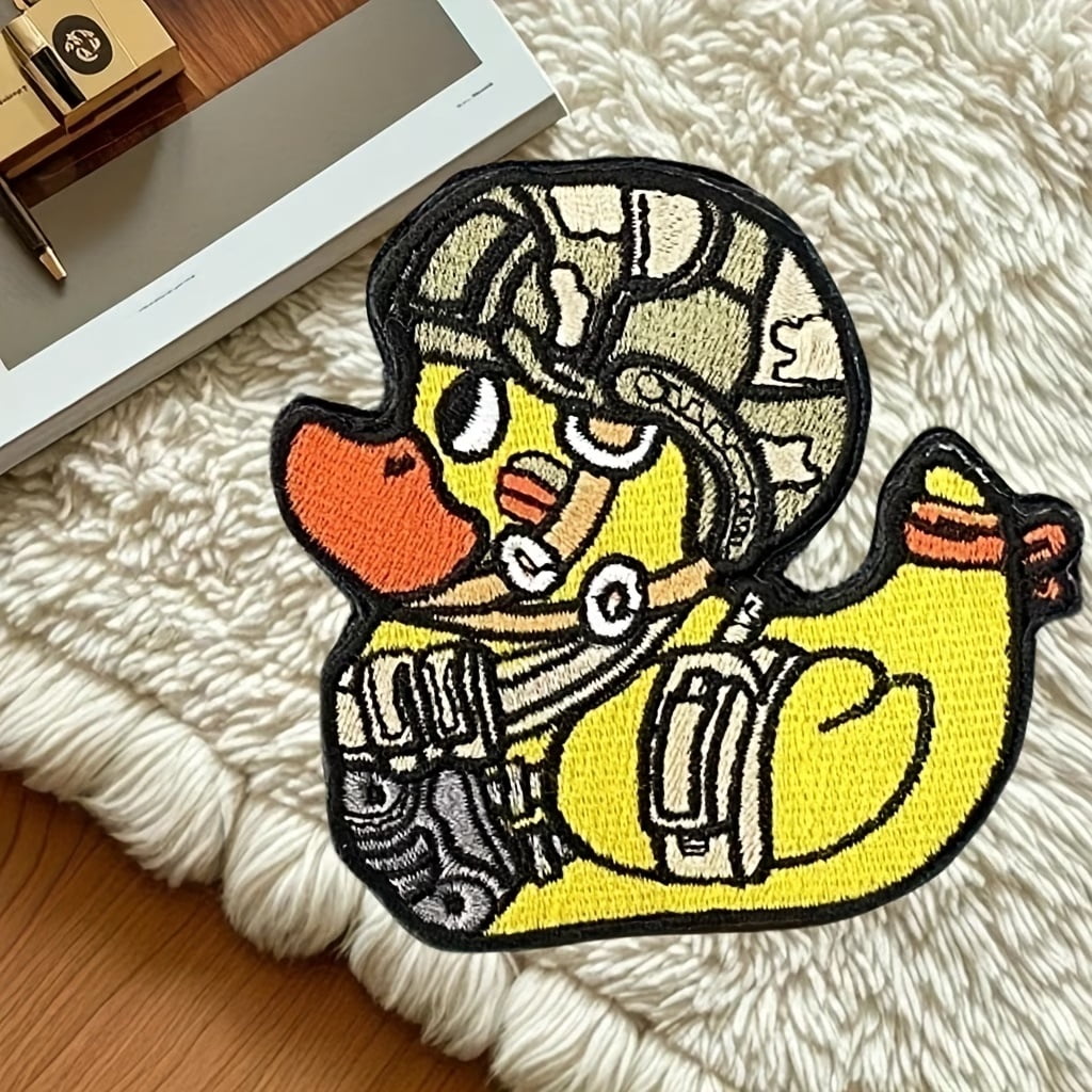 1pc Yellow Duck Embroidered Patch - Tactical Hook and Loop Morale Badge for Clothing, Backpacks, and Accessories