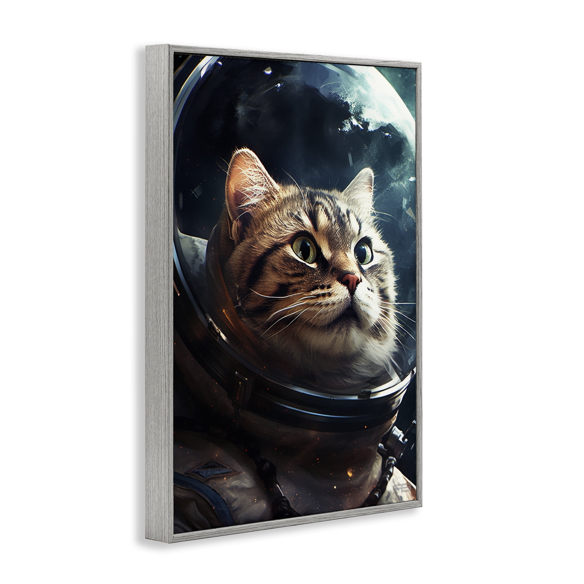 Stupell Industries Amazed Astronaut Cat Animals & Insects Painting Gray Framed Art Print Wall Art, 16 x 24
