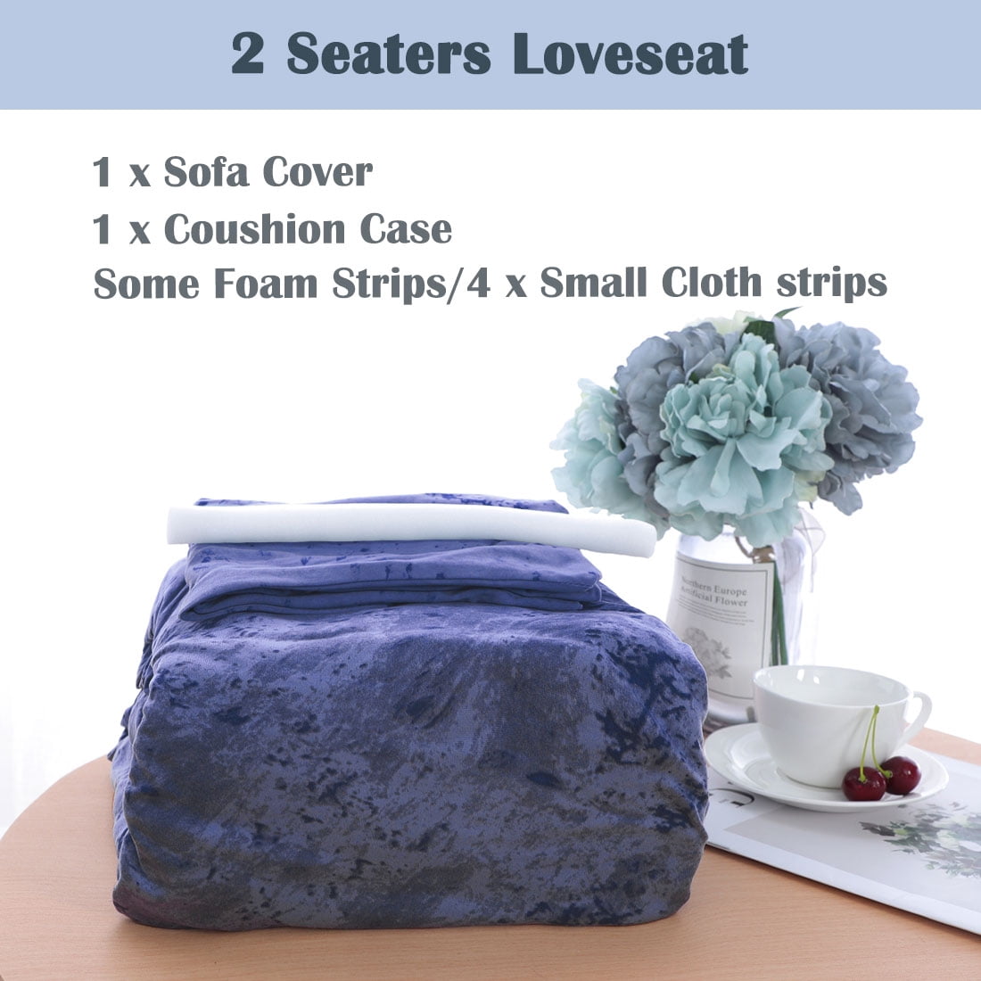 Unique Bargains 1-Piece Traditional Artistic loveseat cover, Navy Blue