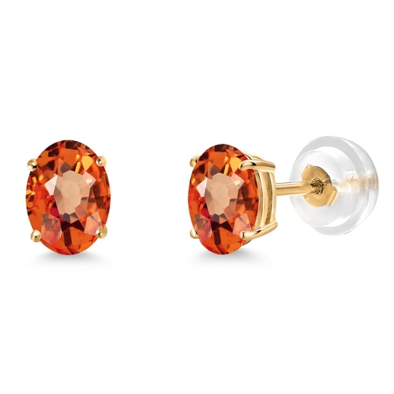 Gem Stone King 14K Yellow Gold Orange Sapphire Stud Earrings for Women | 1.10 Cttw | Gemstone September Birthstone | Oval 6X4MM