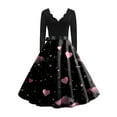 thumbnail image 5 of Valentine's Day Dresses for Women Long Sleev Vintage Love Heart Print V-Neck A-Line Cocktail Party Dress with Belt Pink XL, 5 of 5