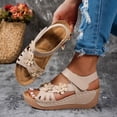 thumbnail image 3 of Rokment Women's Orthopedic Platform Wedge Walking Sandals with Arch Support Boho Beach Trendy Casual Flower Orthotic Chunky High Heels Dress Summer Shoes for Vacation Khaki Size 6, 3 of 8