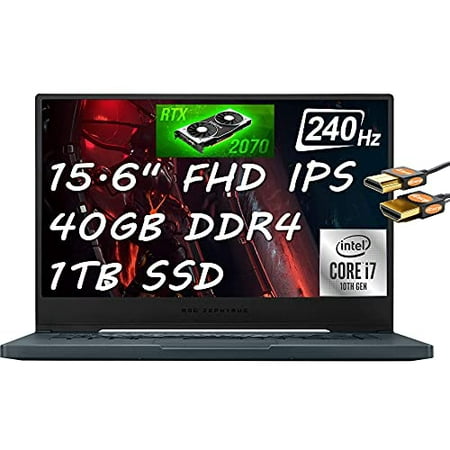 ASUS ROG Zephyrus M15 15 Gaming Laptop 15.6" FHD IPS 240Hz 3ms Intel Hexa-Core i7-10750H 40GB DDR4 1TB SSD 8GB RTX 2070 Max-Q Backlit Thunderbolt Win 10 + HDMI Cable