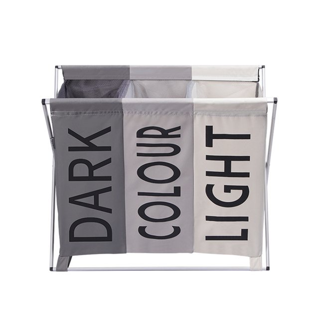 Large Folding Laundry Basket Clothes Bin Organiser Light & Dark 3 Section Hamper