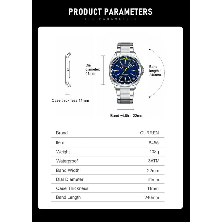 時計 S CURREN 8455 Men's Fashion Silver Quartz Watch Leisure