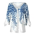 thumbnail image 4 of Dyegold Blouses For Women Dressy Casual 3/4 Flare Sleeve Lace Trim V Neck Floral Print Vintage Tunic Tops Loose Fit Shirts, 4 of 5
