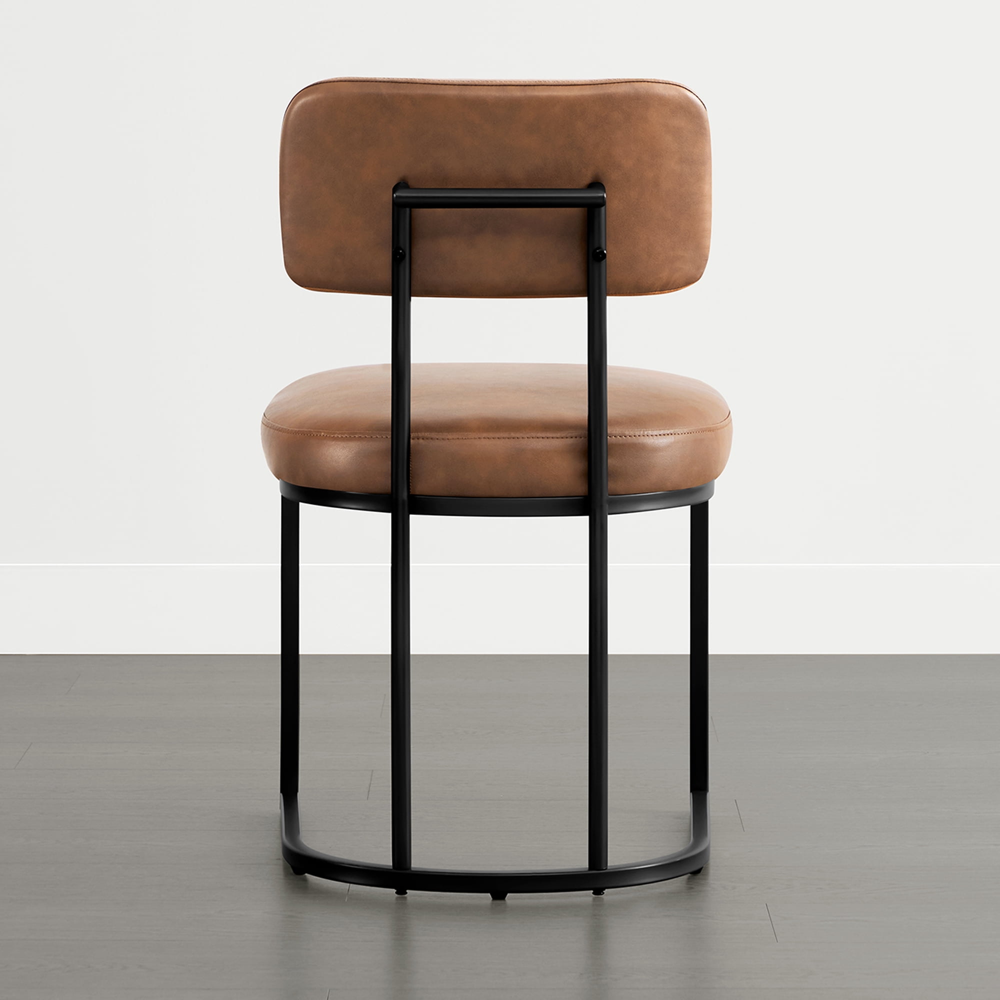Spruce & Spring Modern Low-Back Metal Dining Chair with Upholstered Seat Set of 3, Brown&Black Metal Frame