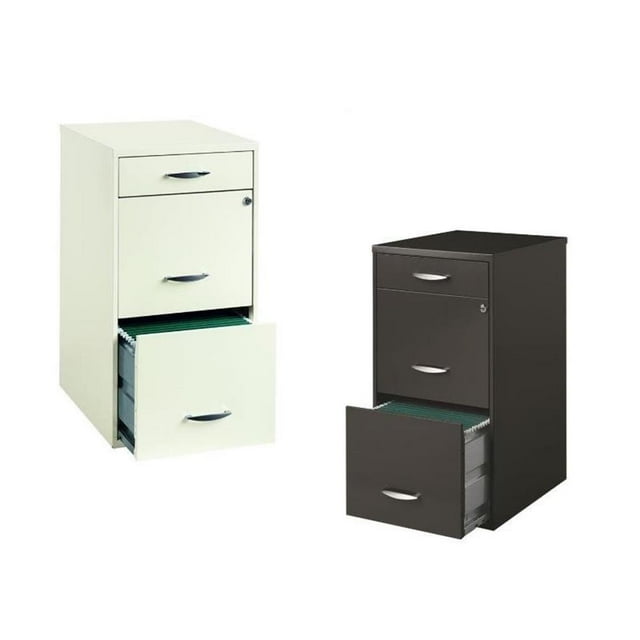 Value Pack (Set of 2) 3 Drawer File Cabinet in Charcoal and White