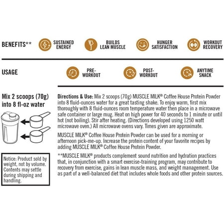Muscle Milk Coffee House Mocha Latte Caffeinated Protein Powder, 30.9 oz