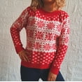 thumbnail image 4 of TFEOQRY Pullover Sweater for Women Christmas Pattern Knitwear Long Sleeved Round Neck Sweater Top Red, 4 of 7