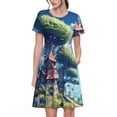 thumbnail image 1 of Disketp Fantasy Treehouse Planet Scene para Vestido de Manga Corta para Mujeres, Vestidos de Verano para Mujeres, Casual y Holgado para la Playa, 1 of 6