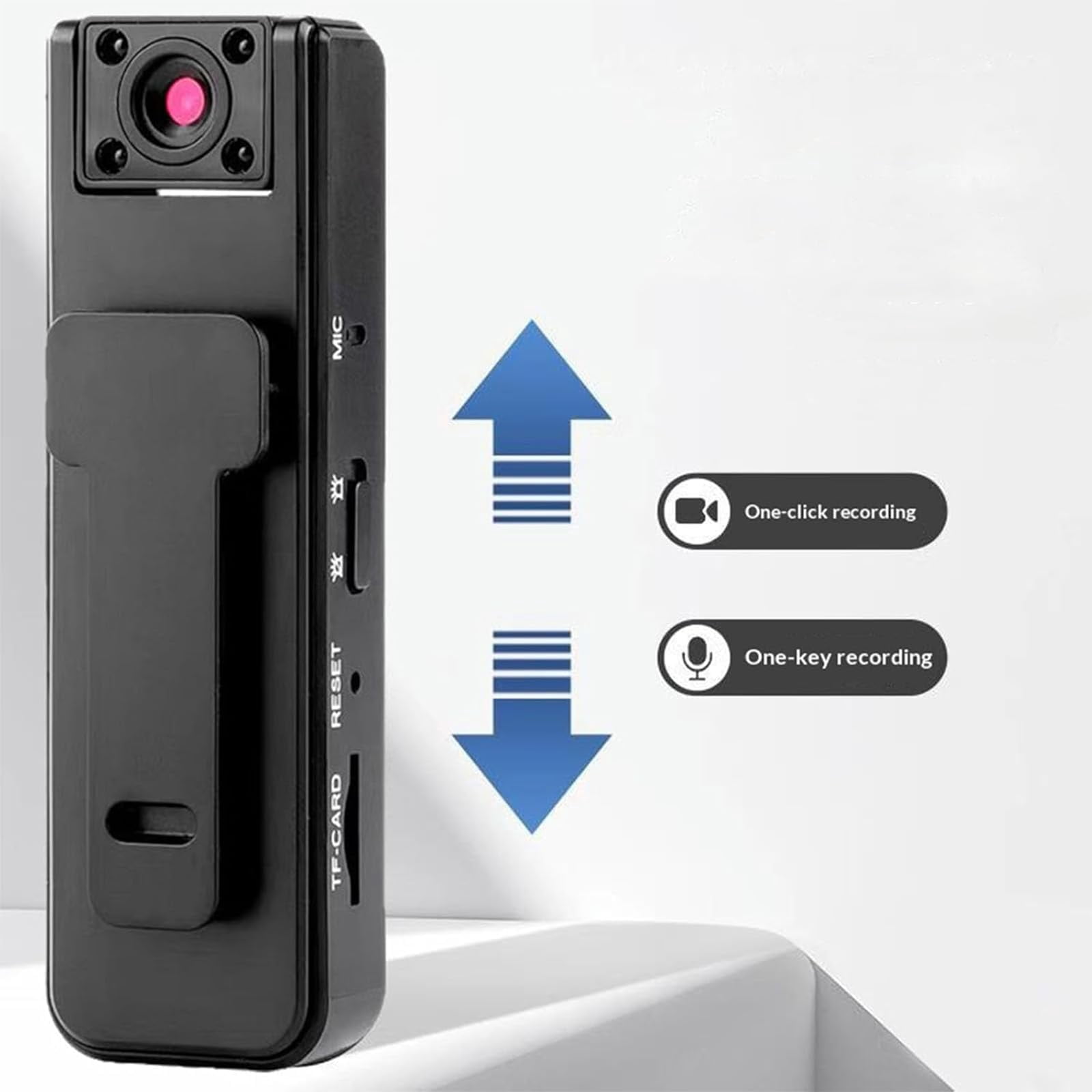 Ultra HD 2-in-1 Sports Video & Audio Recorder, Rechargeable Body Camera with 180° Rotatable Lens and Night Vison, Motion Stabilization for Travel, Cycling and Meeting