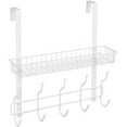 thumbnail image 3 of Over The Door Hook Hanger with Mesh Basket, Bathroom Towel Hanging Rack, White, 3 of 6