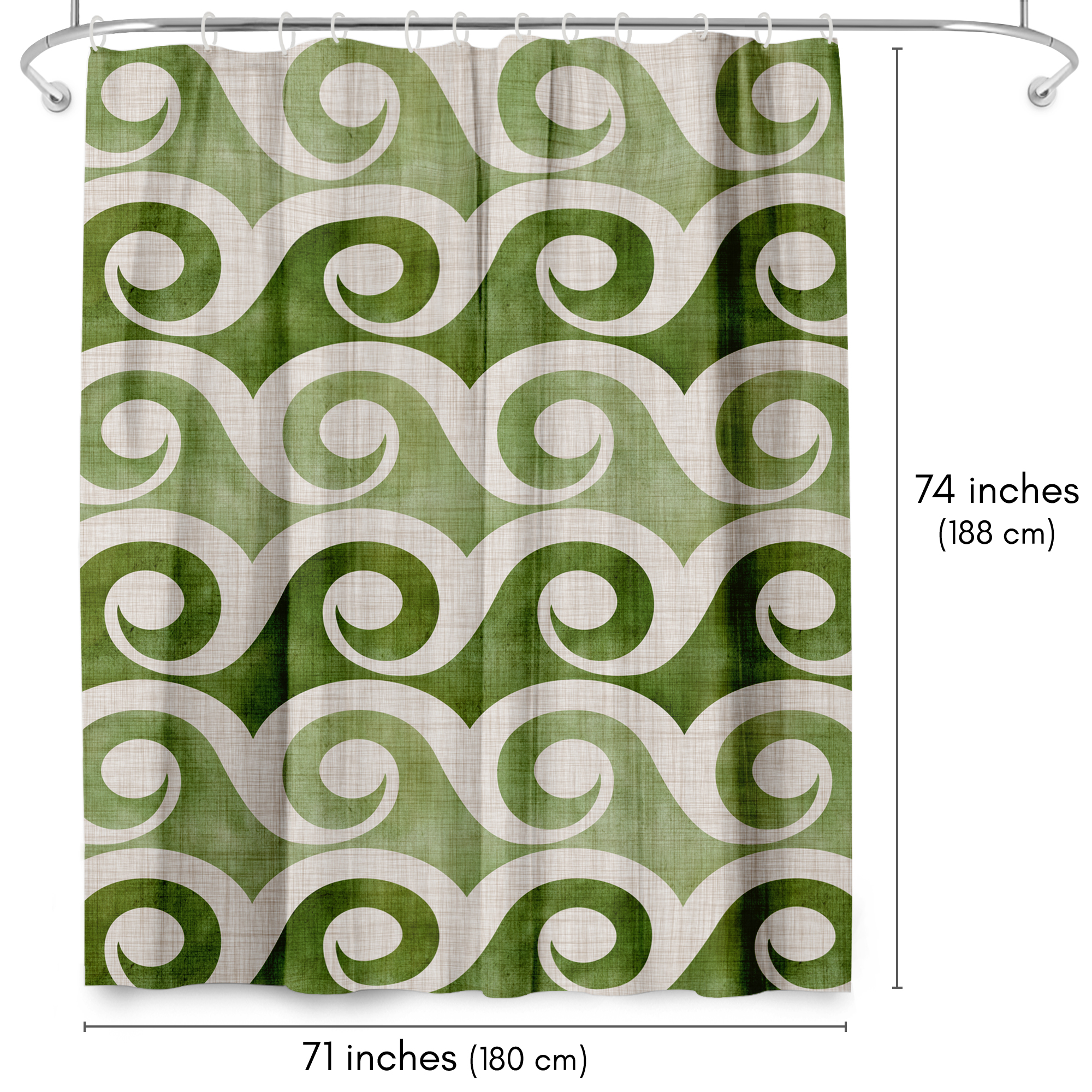Americanflat 71" x 74" Shower Curtain, Retro Waves In Green by Modern Tropical