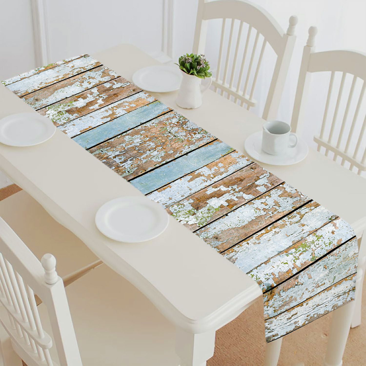 ABPHQTO Aged Pannel Wood Table Runner Placemat Tablecloth For Home Decor 14x72 Inch