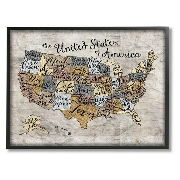 The Stupell Home Decor Collection United States Map Typography Framed Texturized Art