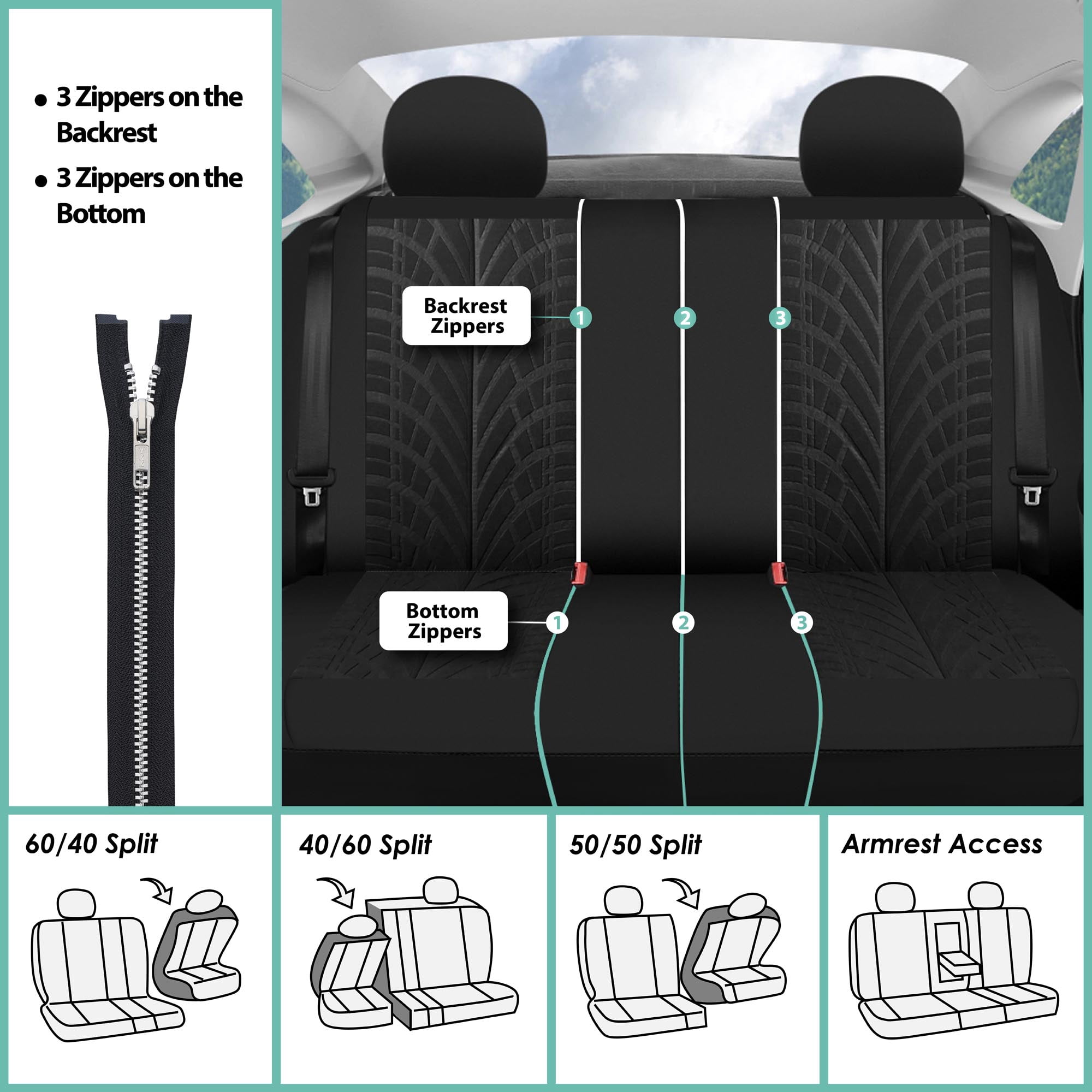 FH Group Travel Master Universal Seat Covers Fit For Car Truck SUV Van - Rear Bench