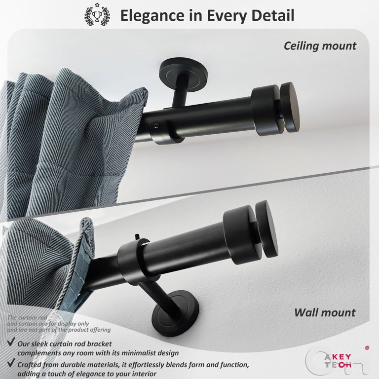2-Pack Ceiling Curtain Rod Brackets – Wall & Ceiling Mount Holders For Curtain Rods, Black Finish