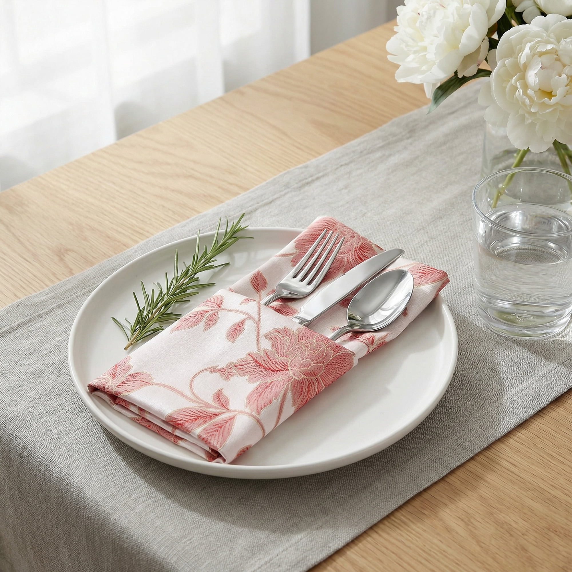 Unique Bargains 12Pcs Jacquard Washable Cloth Napkins Pink 18x18inch