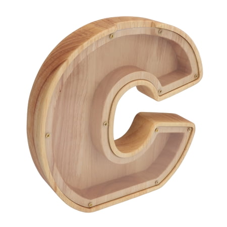 Riousery Letter Piggy Bank 7.09x7.09x1.18 inches (18x18x3 cm) C Shape Wooden Money Box with Transparent Acrylic Panel Personalized Savings Box