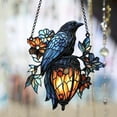 thumbnail image 4 of Halloween Gothic Hanging Ornament Crow on Lantern Stained Glass Suncatcher Halloween Window and Wall Decoration, 4 of 4