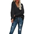 thumbnail image 3 of Comdrip off The Shoulder Tops for Women, Women's off The Shoulder Sweater Loose Lightweight Pullover Top V Neck Hollow Knitted Long Sleeved Solid Color Autumn Oversized Sweaters for Women Black L, 3 of 9