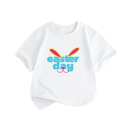 

Hbdhejl Girls Tees Summer New Childrens Clothing Style And Boy Short Sleeve T Shirt Easter Bunny Printed Round Neck Children T Shirt 4-5 Years