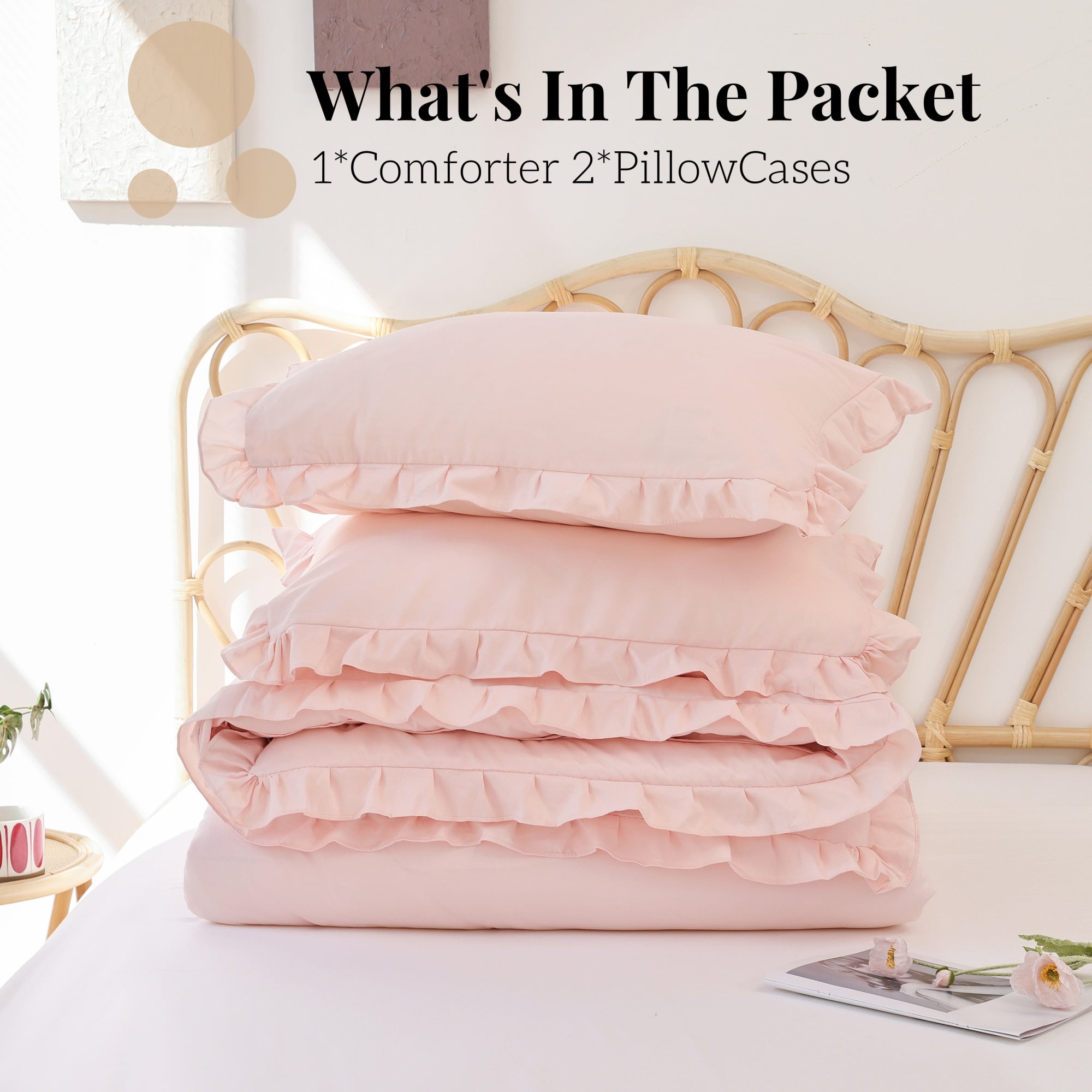 SPRINDAY Queen Comforter Set For Adult, 3 Piece Ruffle Pink Comforter Sets All Season