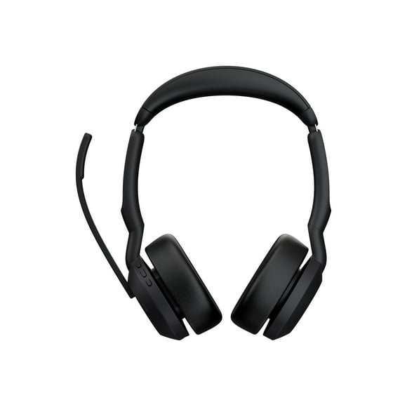 Jabra Evolve2 55 MS Stereo - Headset - on-ear - Bluetooth - wireless - active noise canceling - USB-A via Bluetooth adapter - black - with charging stand - Certified for Microsoft Teams