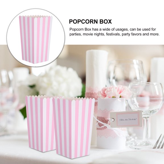 GAXIRE 40PCS Striped Popcorn Boxes Reusable Paper Buckets for Party, Movie Night, Snacks, French Fries, and Event Supplies