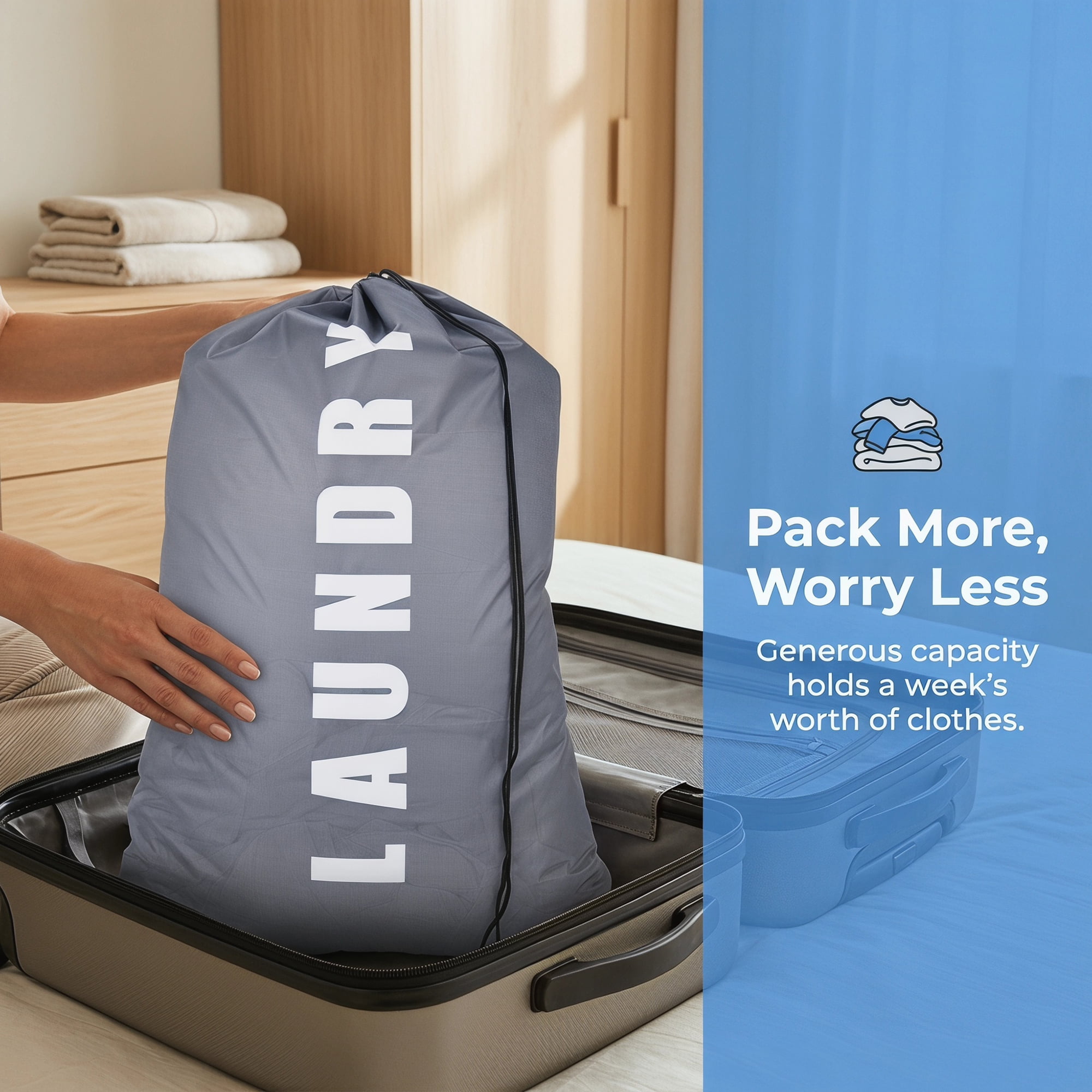 Unique Bargains 2Pcs Waterproof Wet Dry Travel Laundry Bag Gray-White 24" x 36.2"