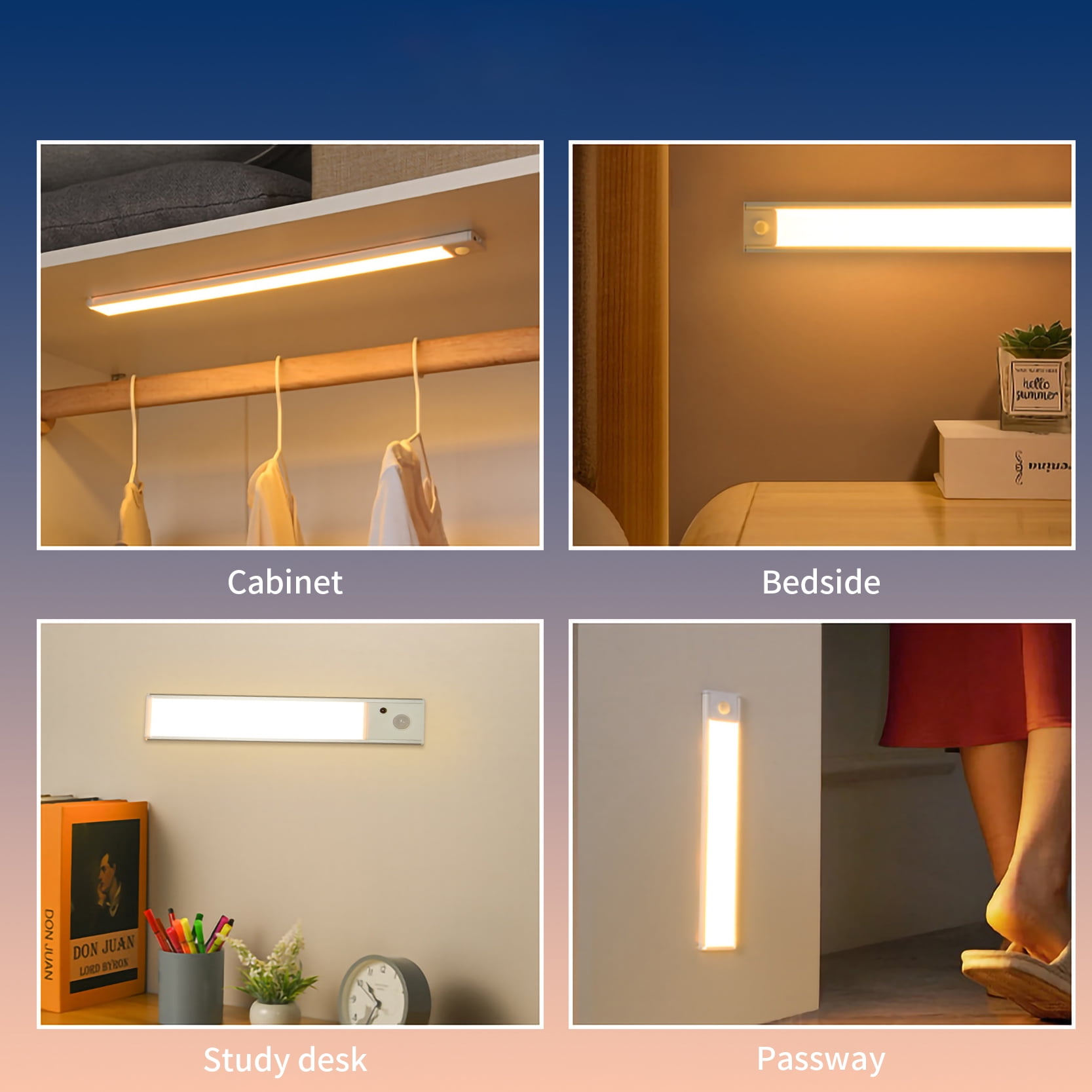 11.8" Rechargeable Under Cabinet Light with Motion Sensor, 3 Color Temperatures for Kitchen, Cabinet, Wardrobe