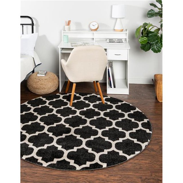 Unique Loom 3123752 3 ft. 3 in. x 3 ft. 3 in. Philadelphia Trellis Round Rug, Black