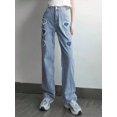 thumbnail image 2 of Women's Y2K Heart Patch Wide Leg Jeans Mid Rise Distressed Vintage Denim Sweet Edgy Streetwear, 2 of 6