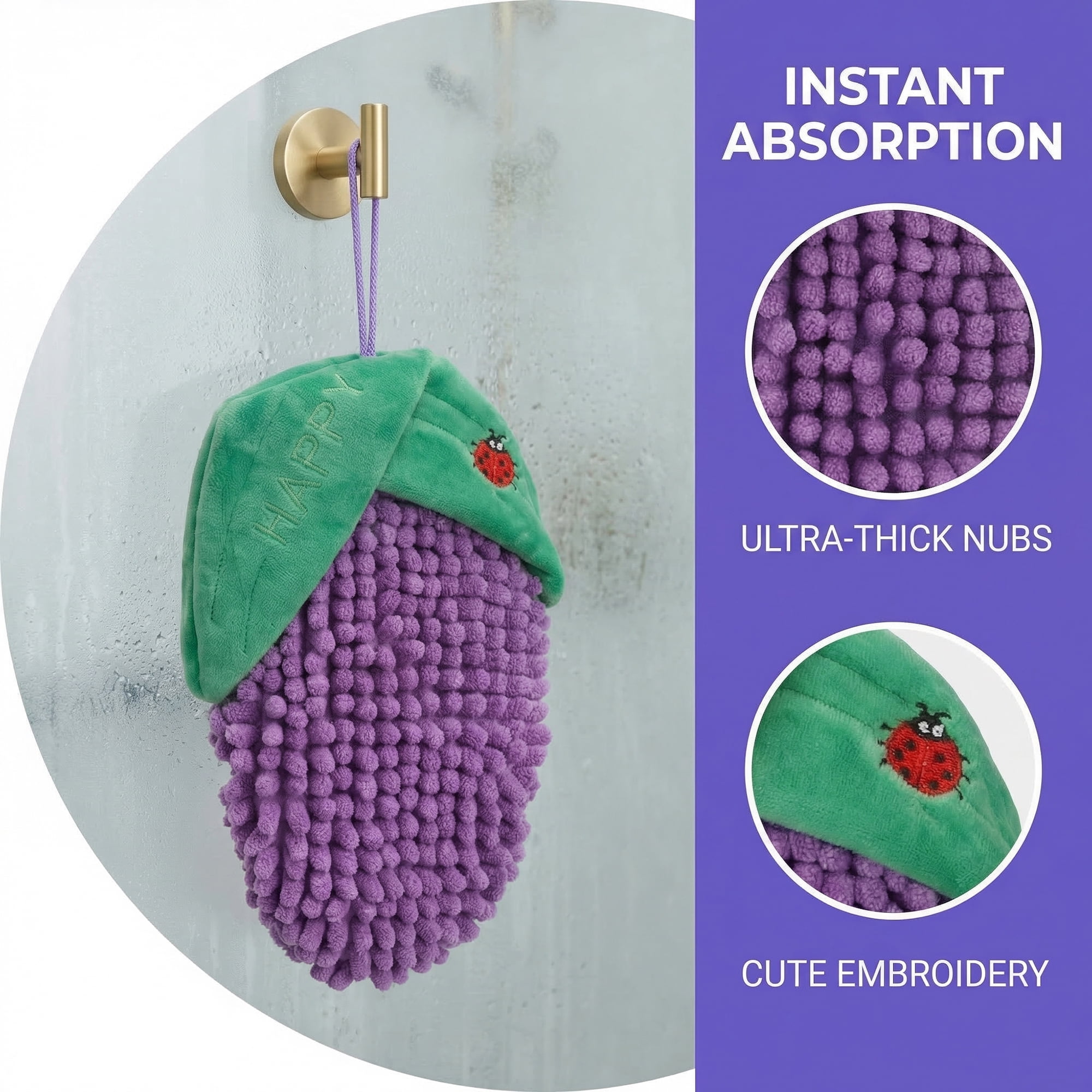 Unique Bargains Cute Corn Shaped Chenille Hanging Soft Absorbent Hand Towel Purple 8" x 5"