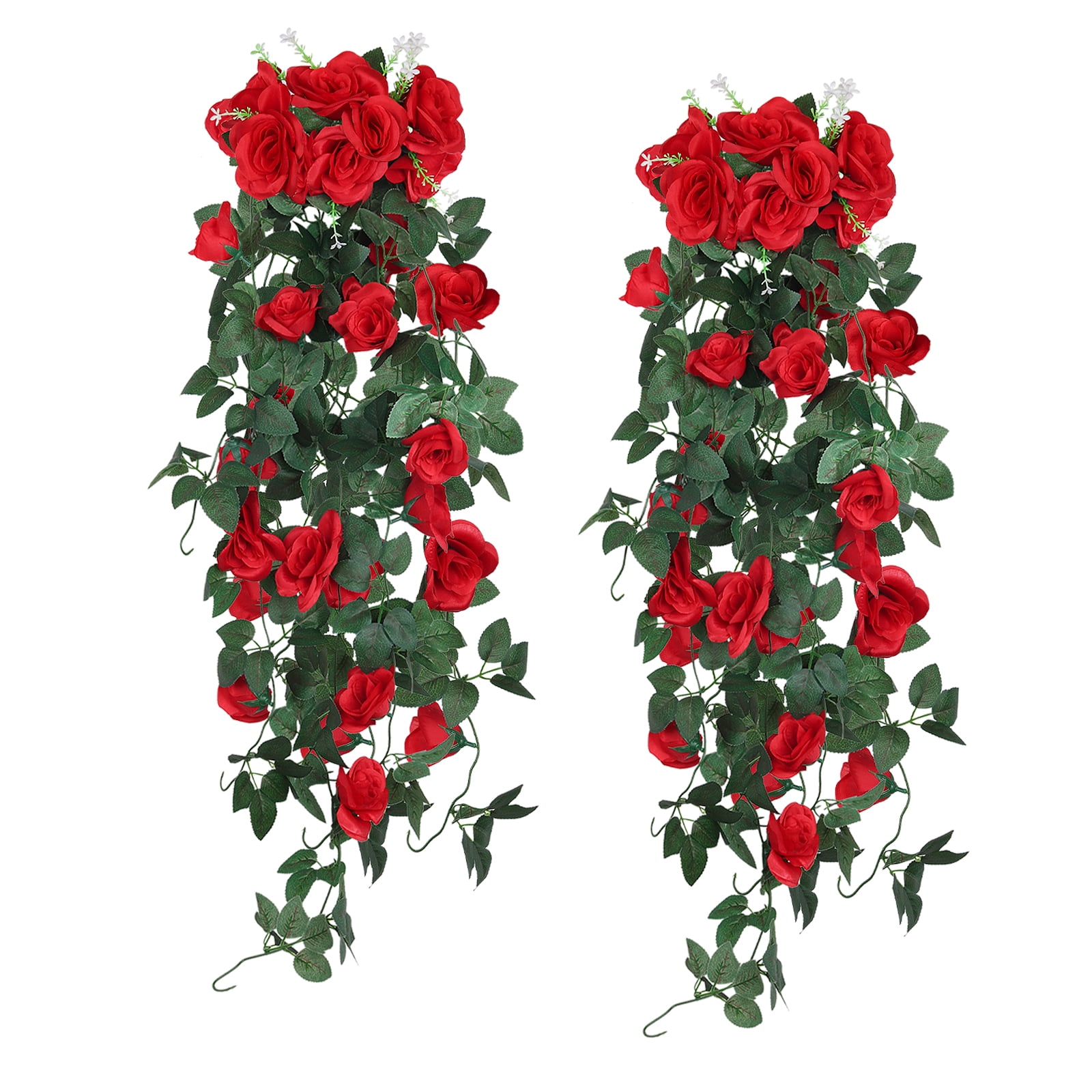 RECUTMS Artificial Red Hanging Roses Flowers 3.3Ft Plants Vine 2Pcs for