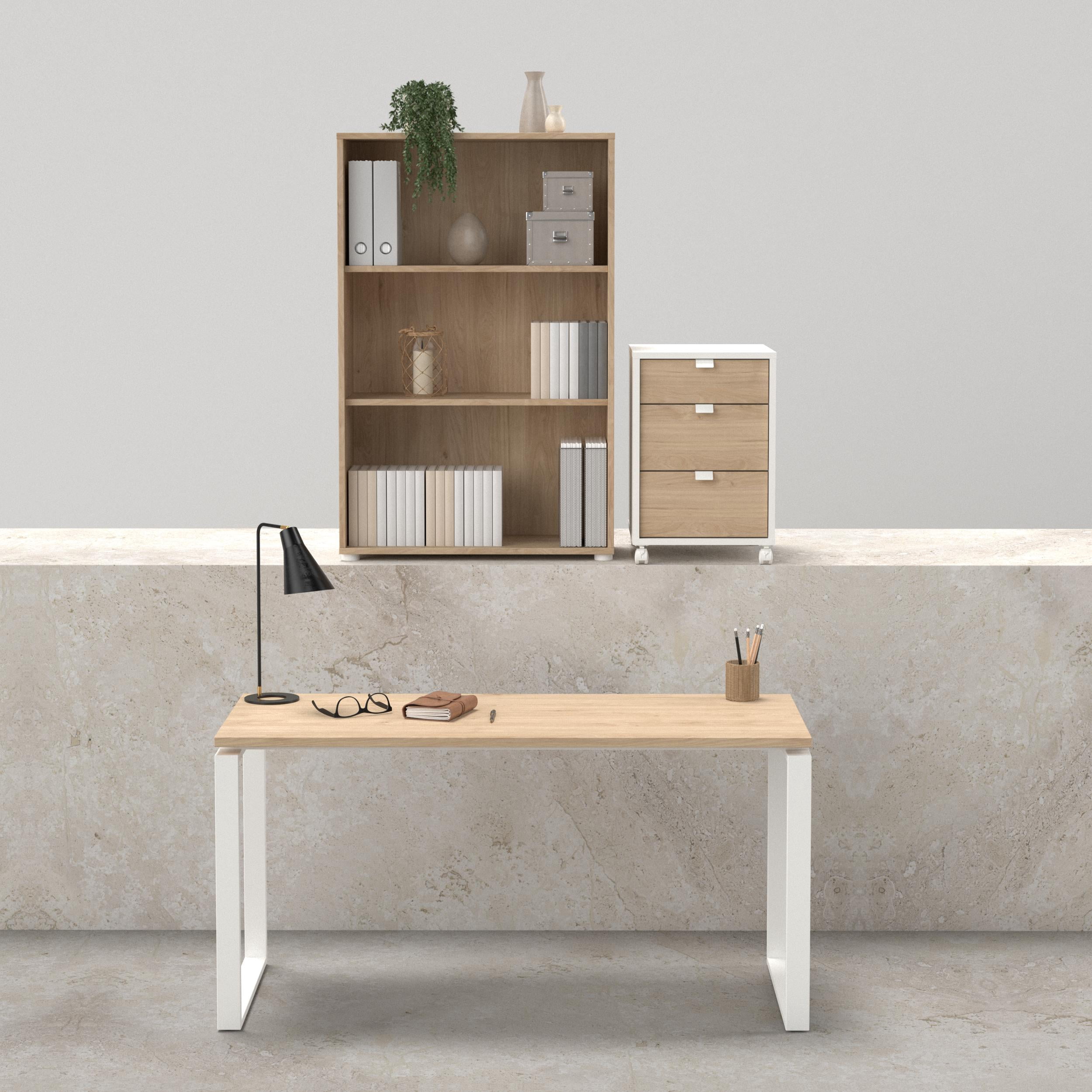 Tvilum Sign 3-Piece Home Office Set with Desk, Bookcase and Mobile Storage, Jackson Hickory and White
