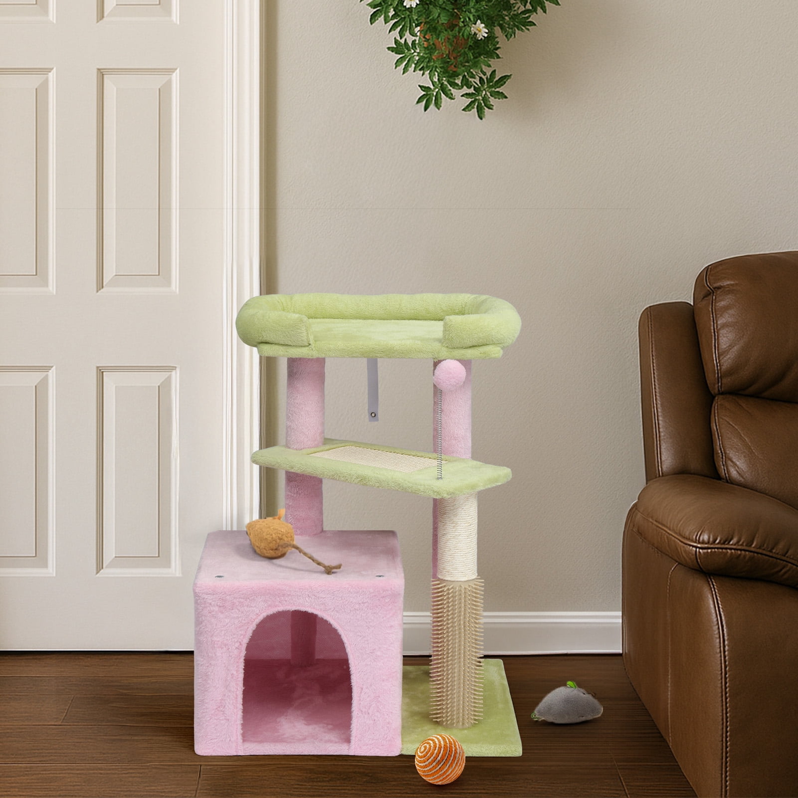 ZephyPaws 29in Cute Cat Tree Kitten Tower for Indoor Cat,Sisal Scratching Posts with Condo,Jump Platform Cat Furniture Play House Pink